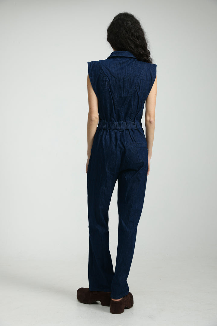 Sleeveless Blue Denim Jumpsuit