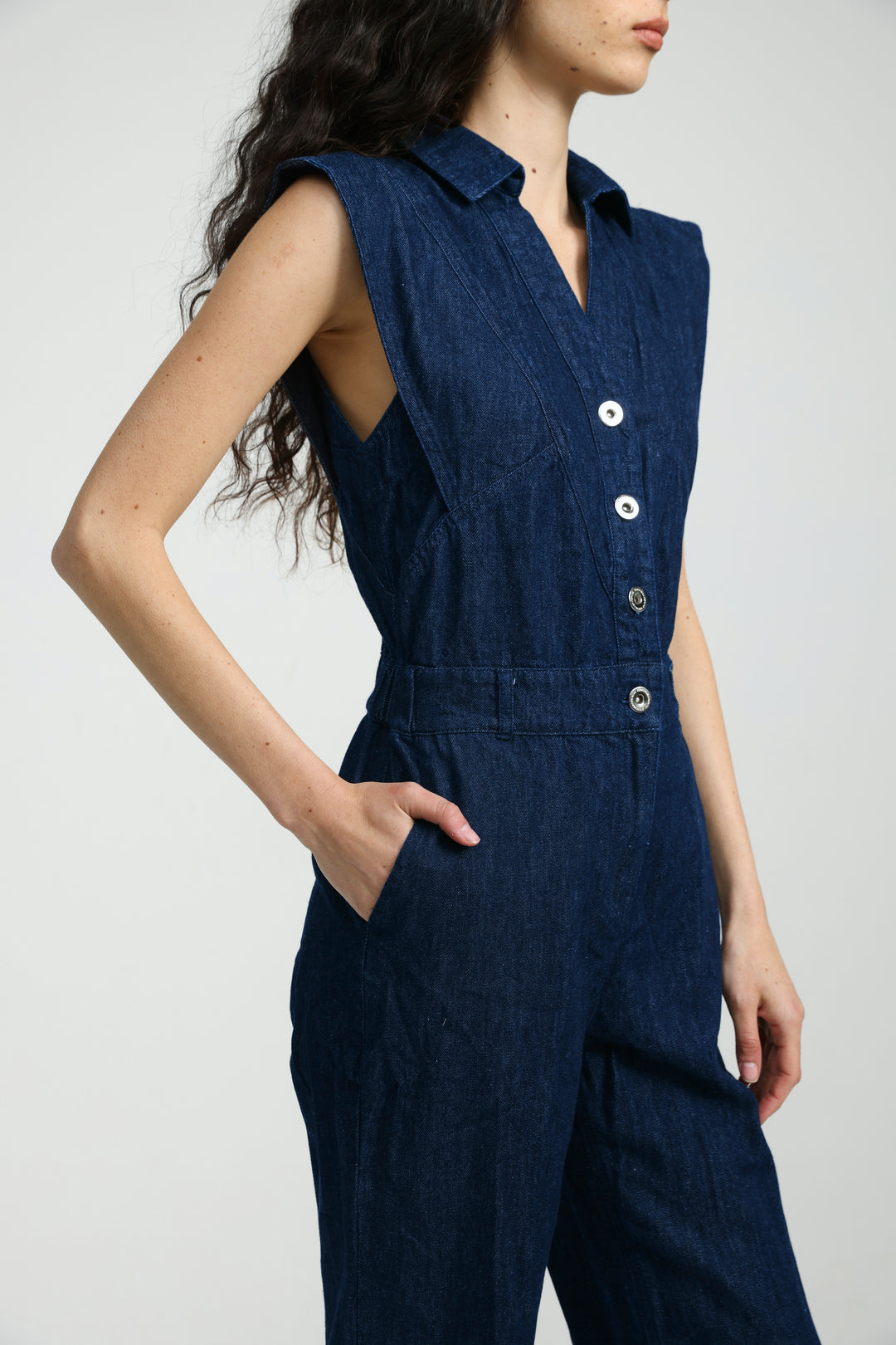 Sleeveless Blue Denim Jumpsuit
