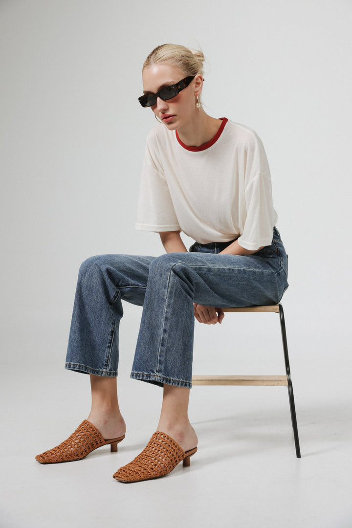Camel Woven Straw Mules