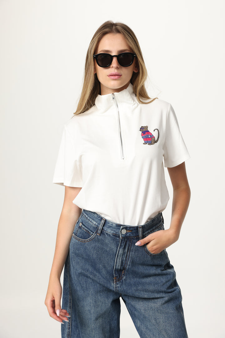 Leo Cream Zipper Polo