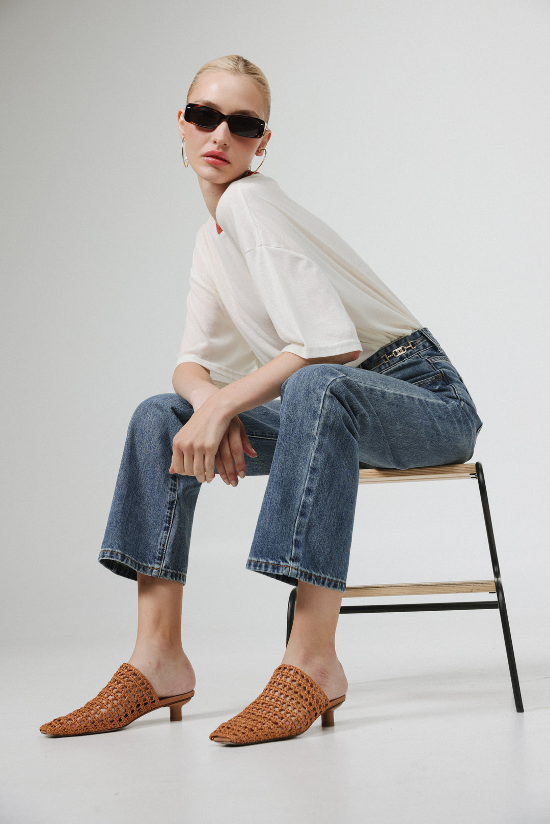 Camel Woven Straw Mules