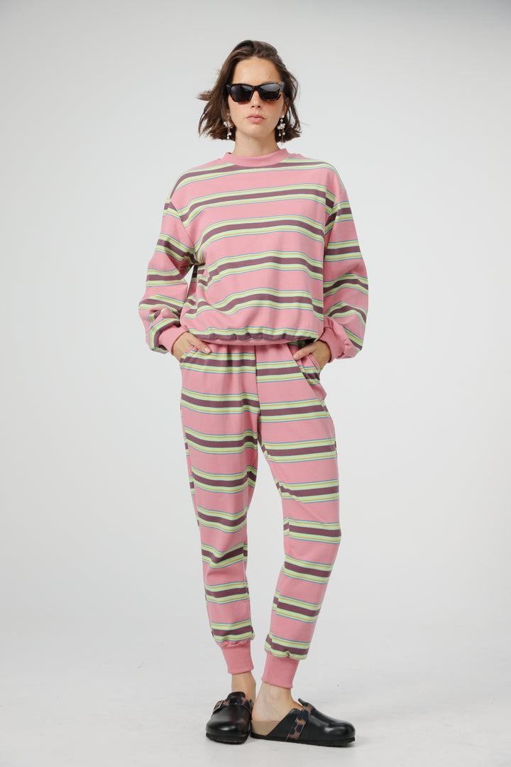 Bestie Pink Striped Sweatshirt
