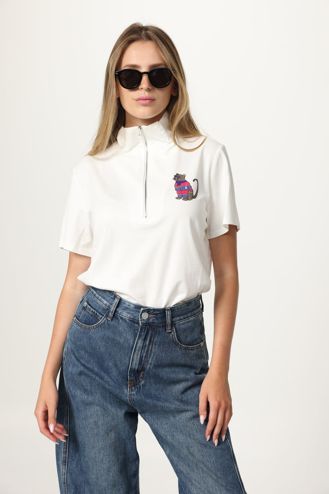 Leo Cream Zipper Polo
