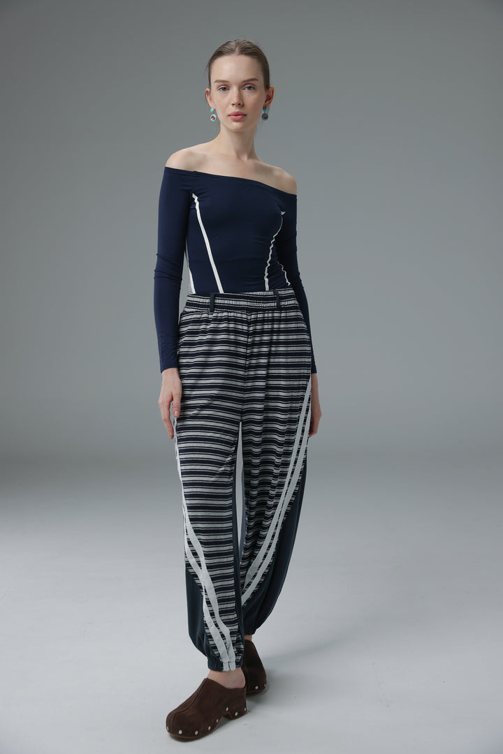 Daniela's Navy/Stripes Mix Joggers