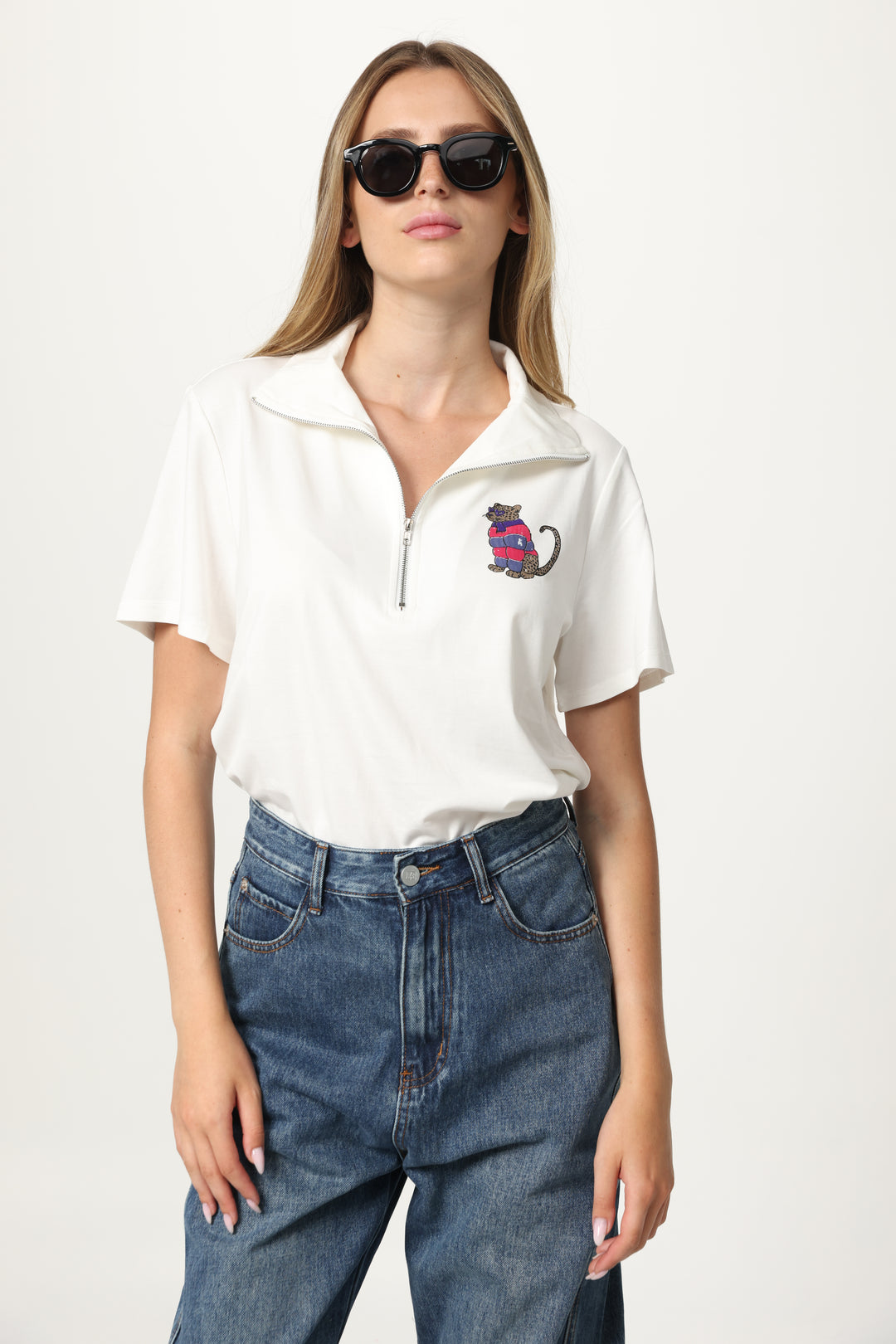 Leo Cream Zipper Polo