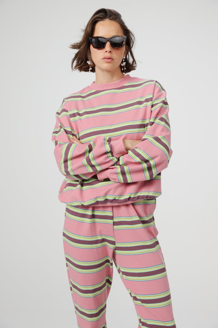 Bestie Pink Striped Sweatshirt