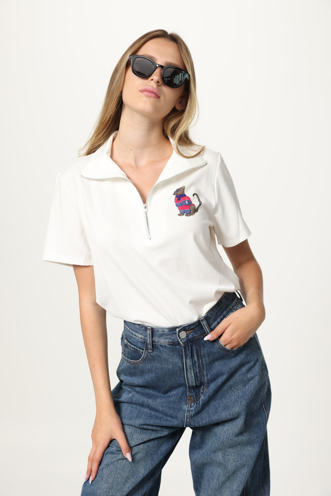 Leo Cream Zipper Polo