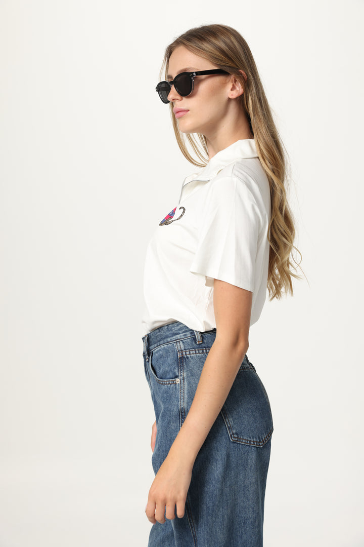 Leo Cream Zipper Polo