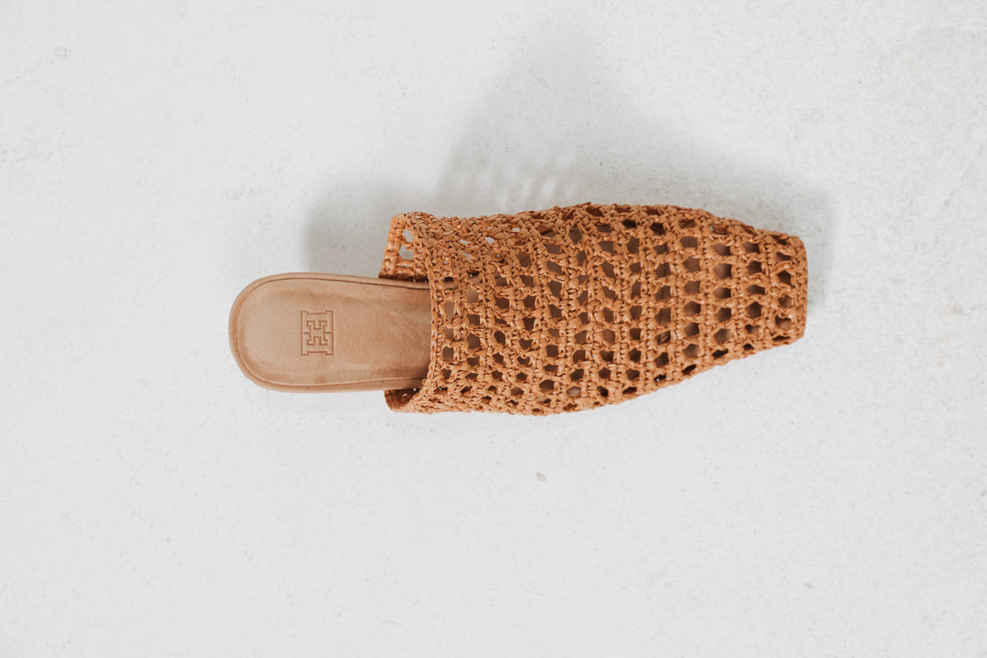 Camel Woven Straw Mules