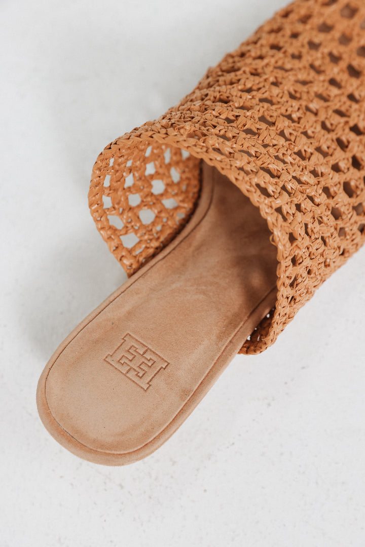 Camel Woven Straw Mules