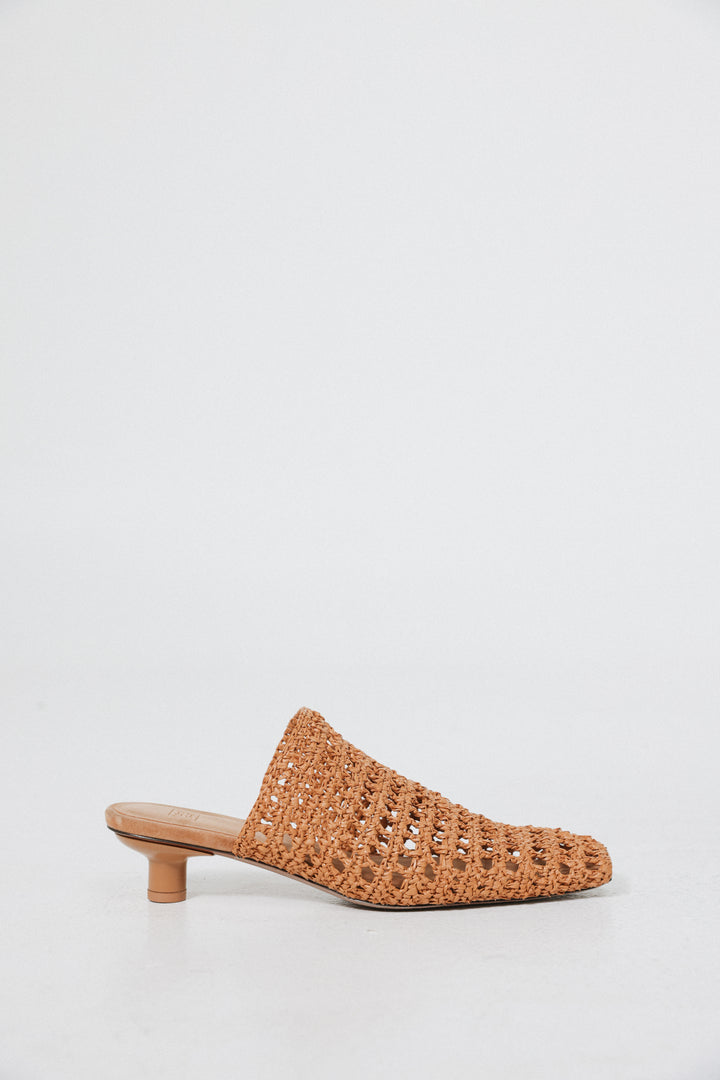 Camel Woven Straw Mules