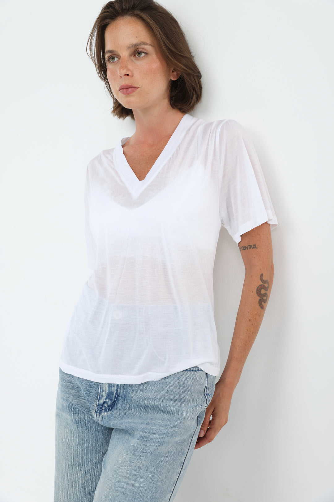 Clean57 White V T-Shirt