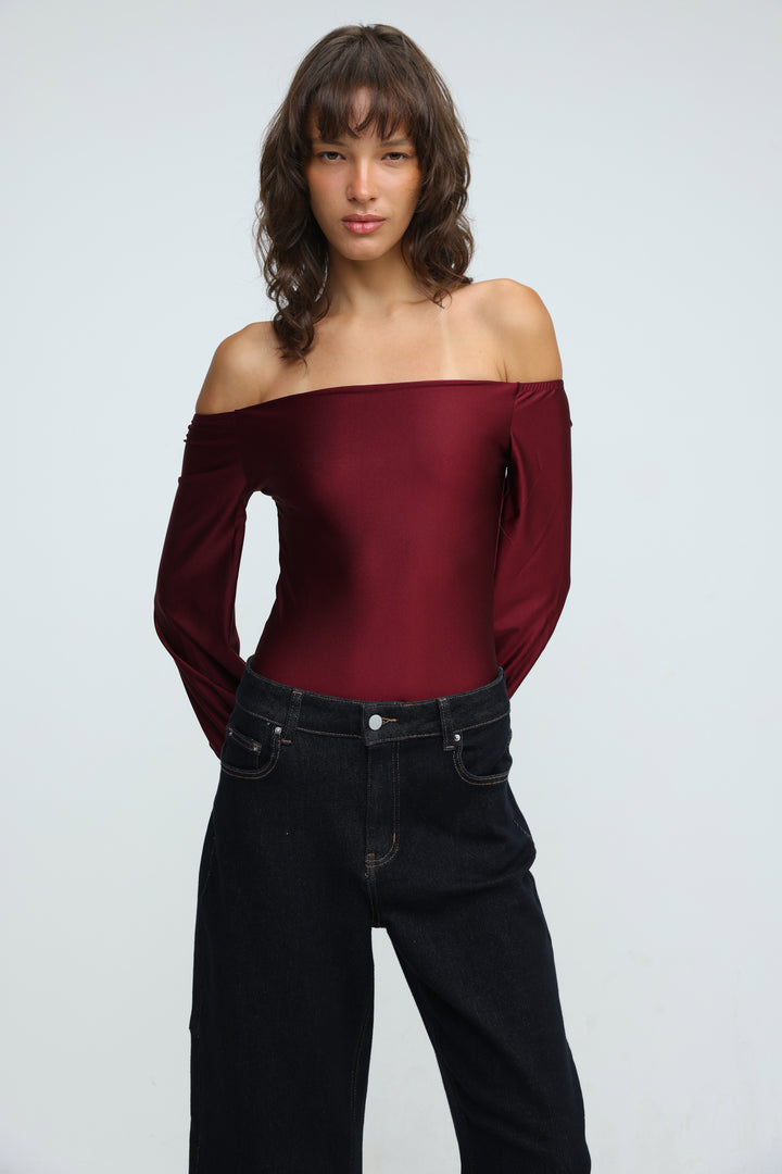 Era Wine Off Shoulder Bodysuit