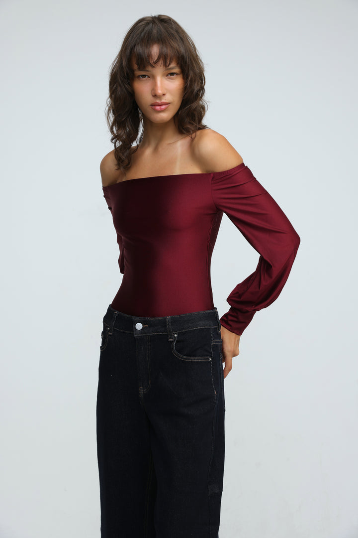 Era Wine Off Shoulder Bodysuit