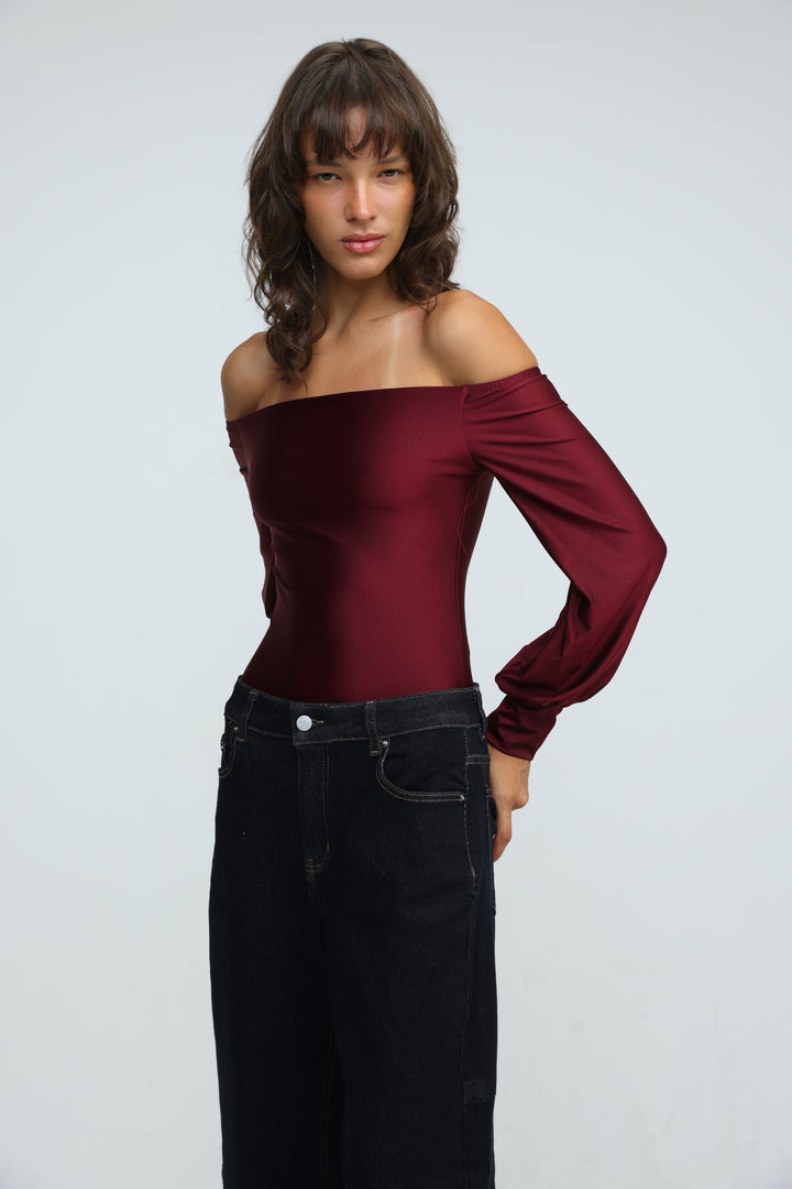 Era Wine Off Shoulder Bodysuit