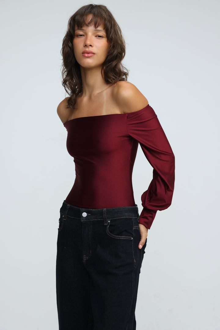 Era Wine Off Shoulder Bodysuit