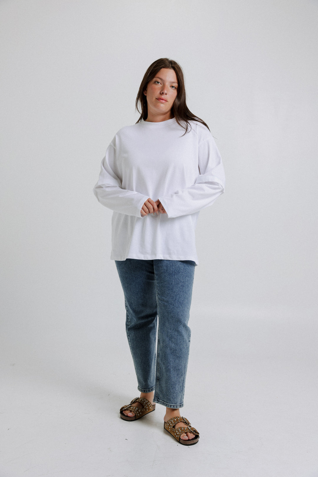 Lines White Loose Sweatshirt