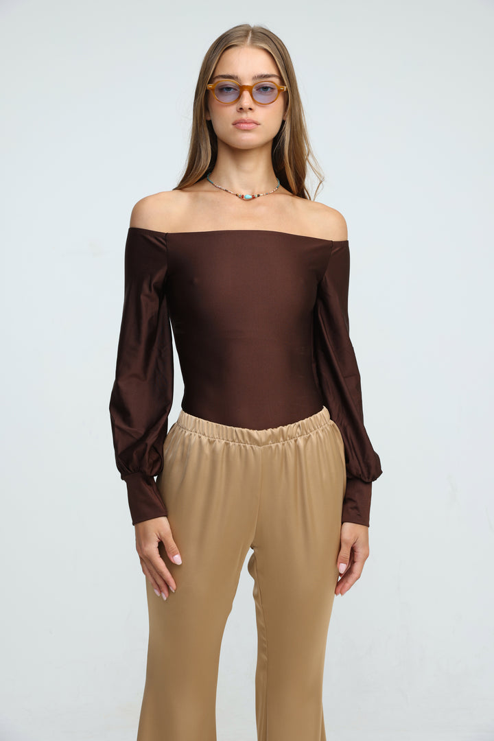 Era Brown Off Shoulder Bodysuit