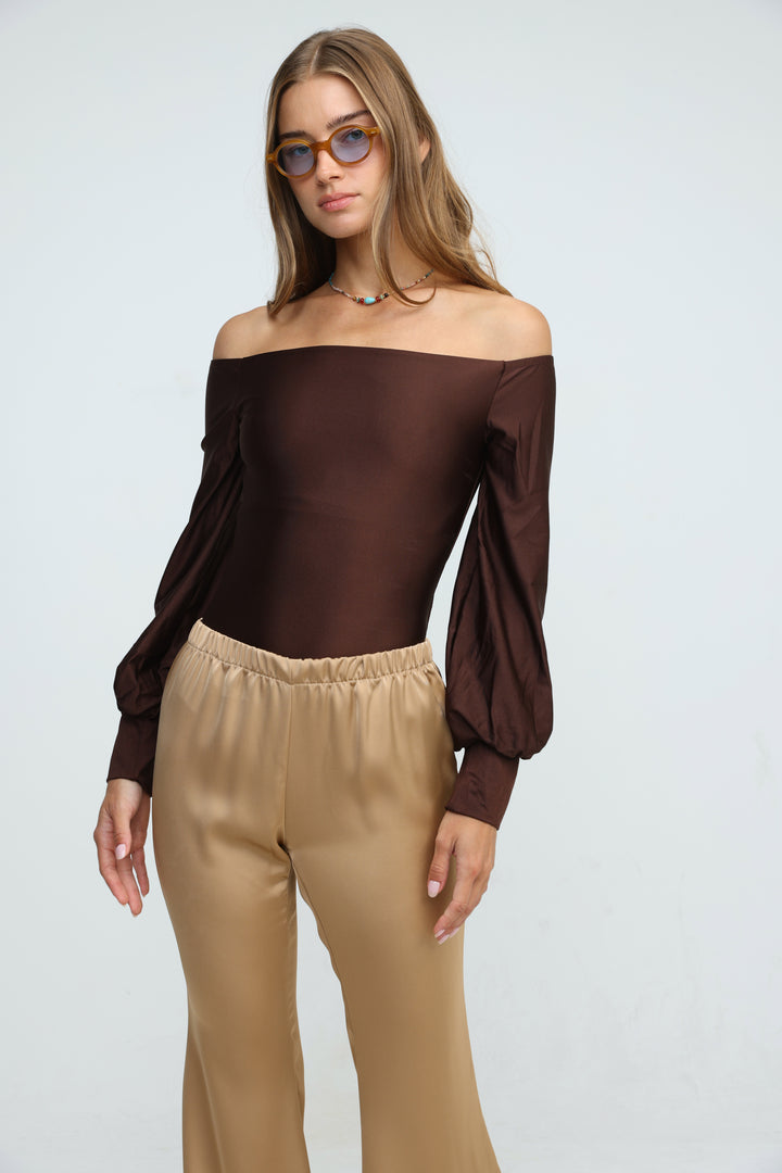 Era Brown Off Shoulder Bodysuit