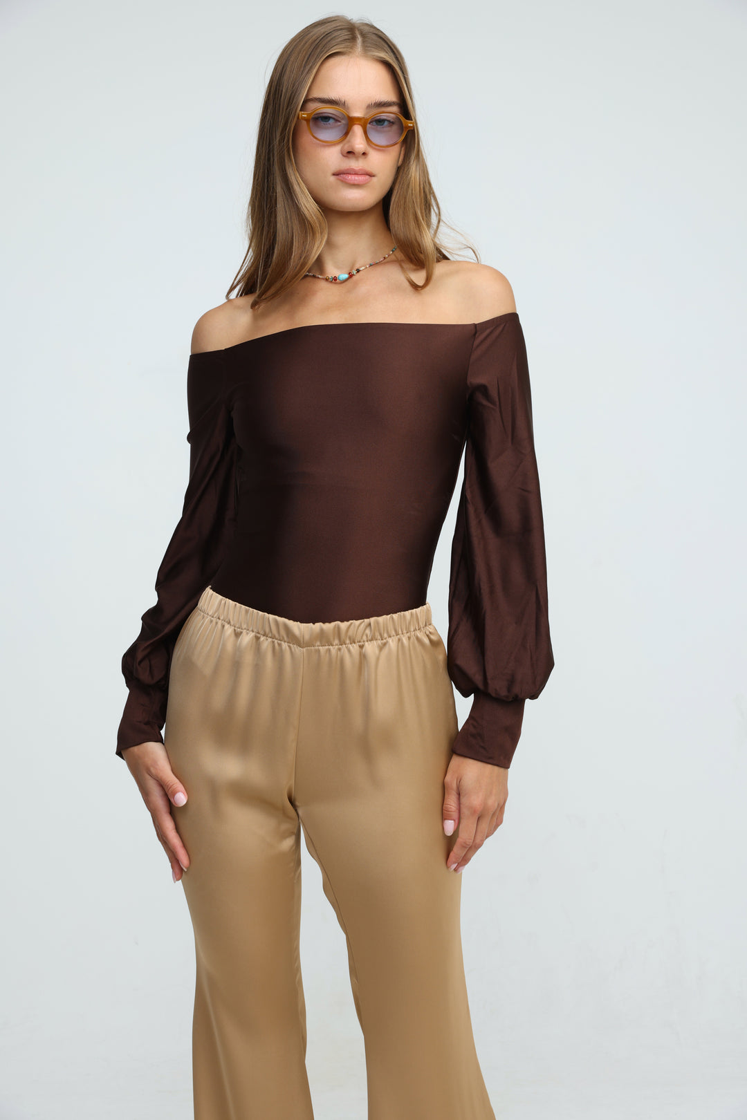 Era Brown Off Shoulder Bodysuit