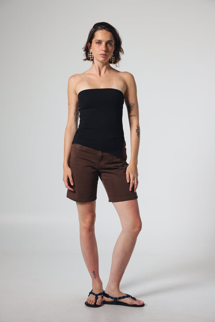 Graphic Black Strapless Top