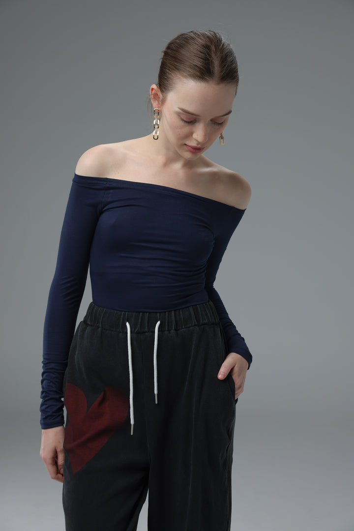 Daniela's Navy Off Shoulder Bodysuit