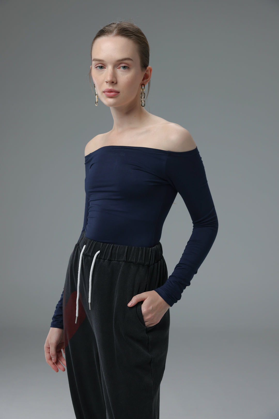 Daniela's Navy Off Shoulder Bodysuit