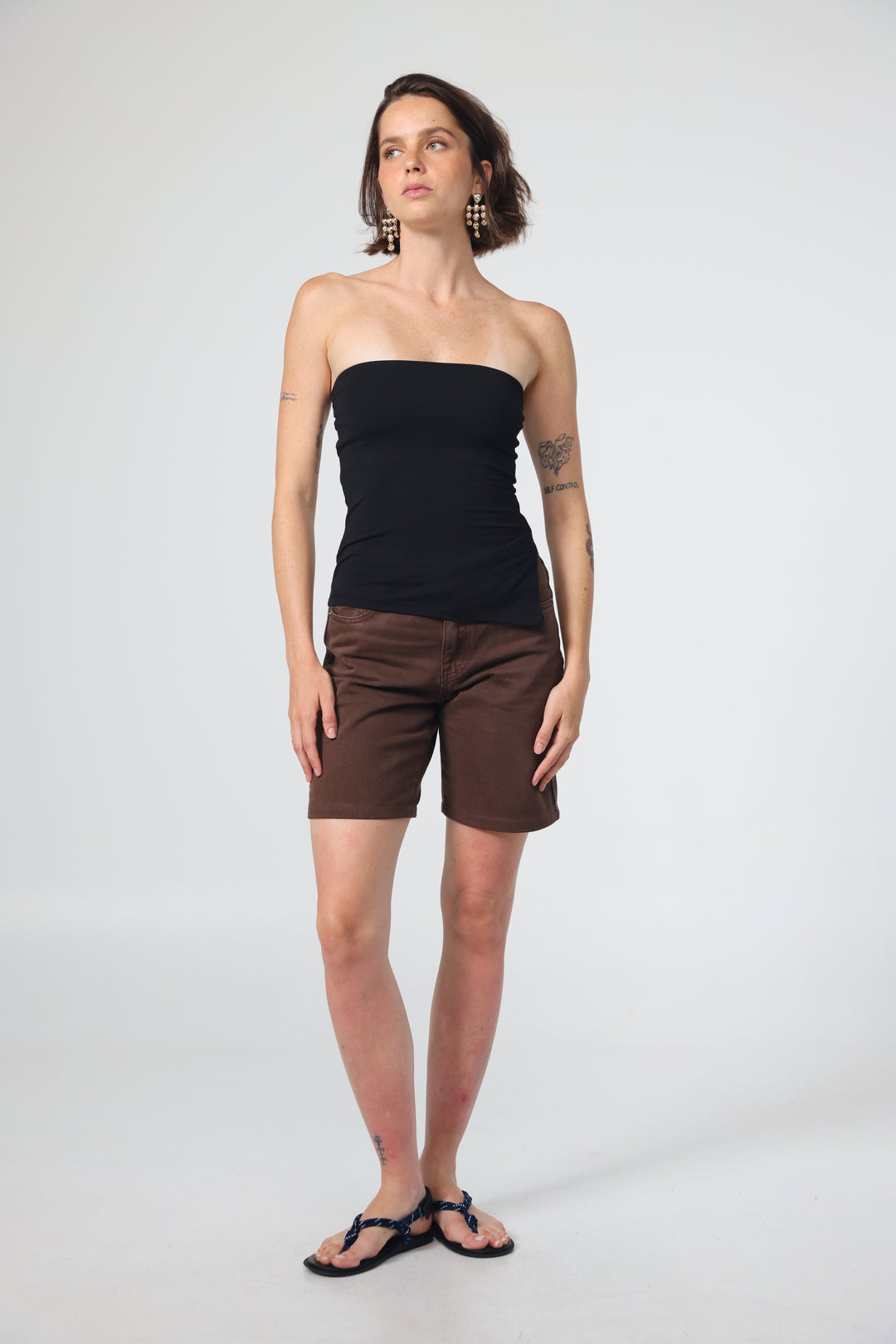 Graphic Black Strapless Top