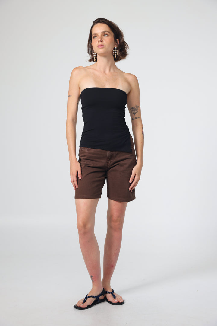 Graphic Black Strapless Top