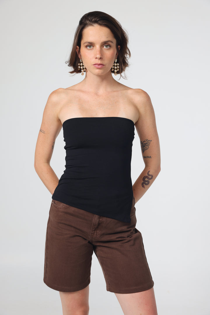 Graphic Black Strapless Top