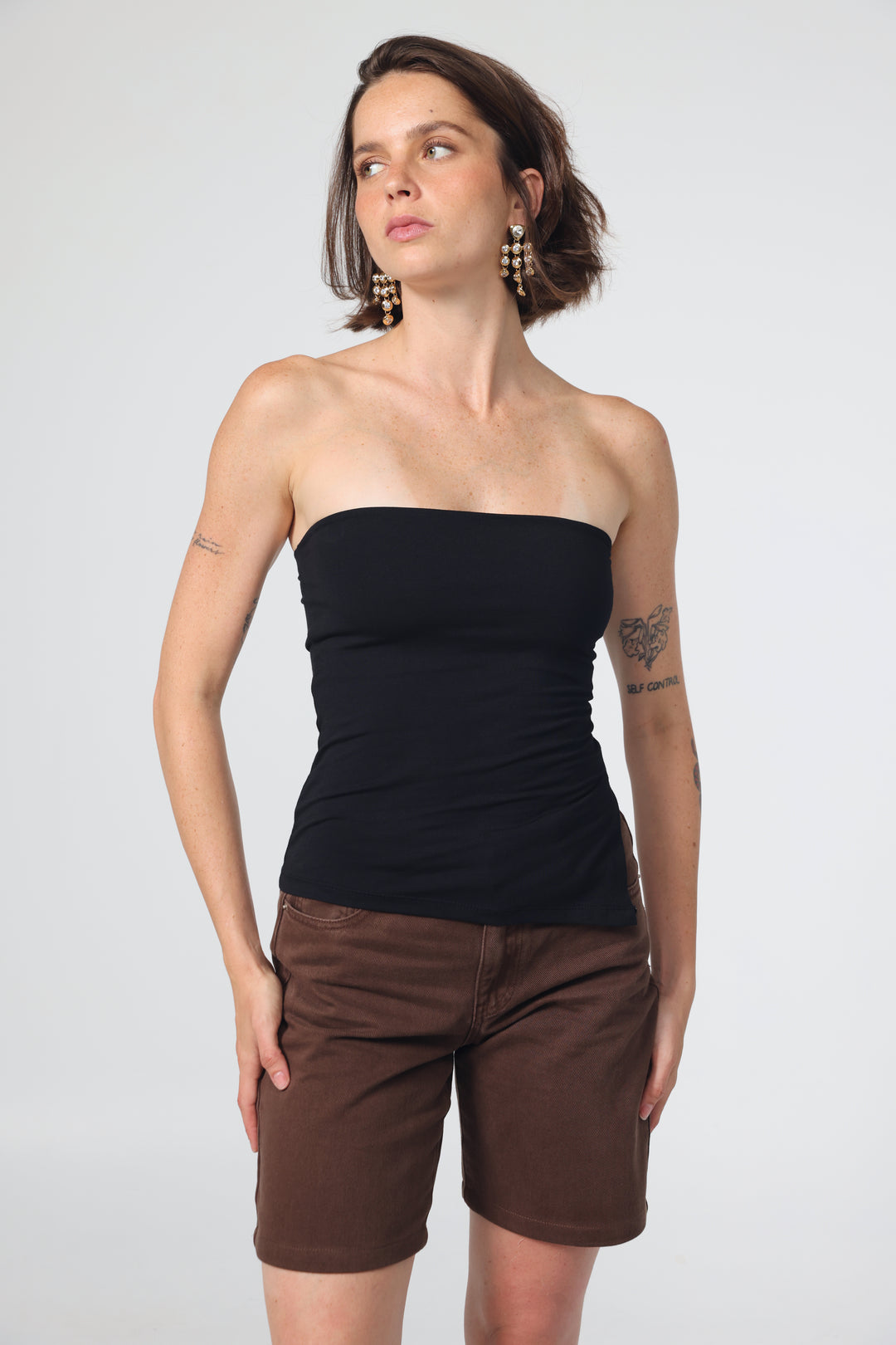 Graphic Black Strapless Top