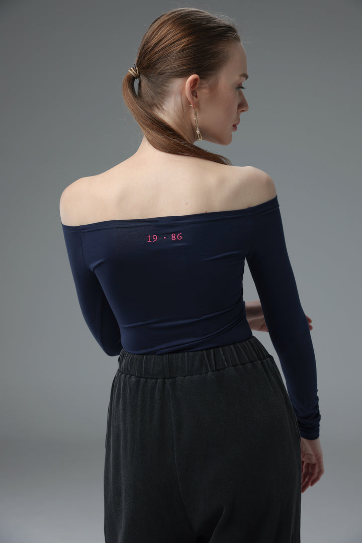 Daniela's Navy Off Shoulder Bodysuit