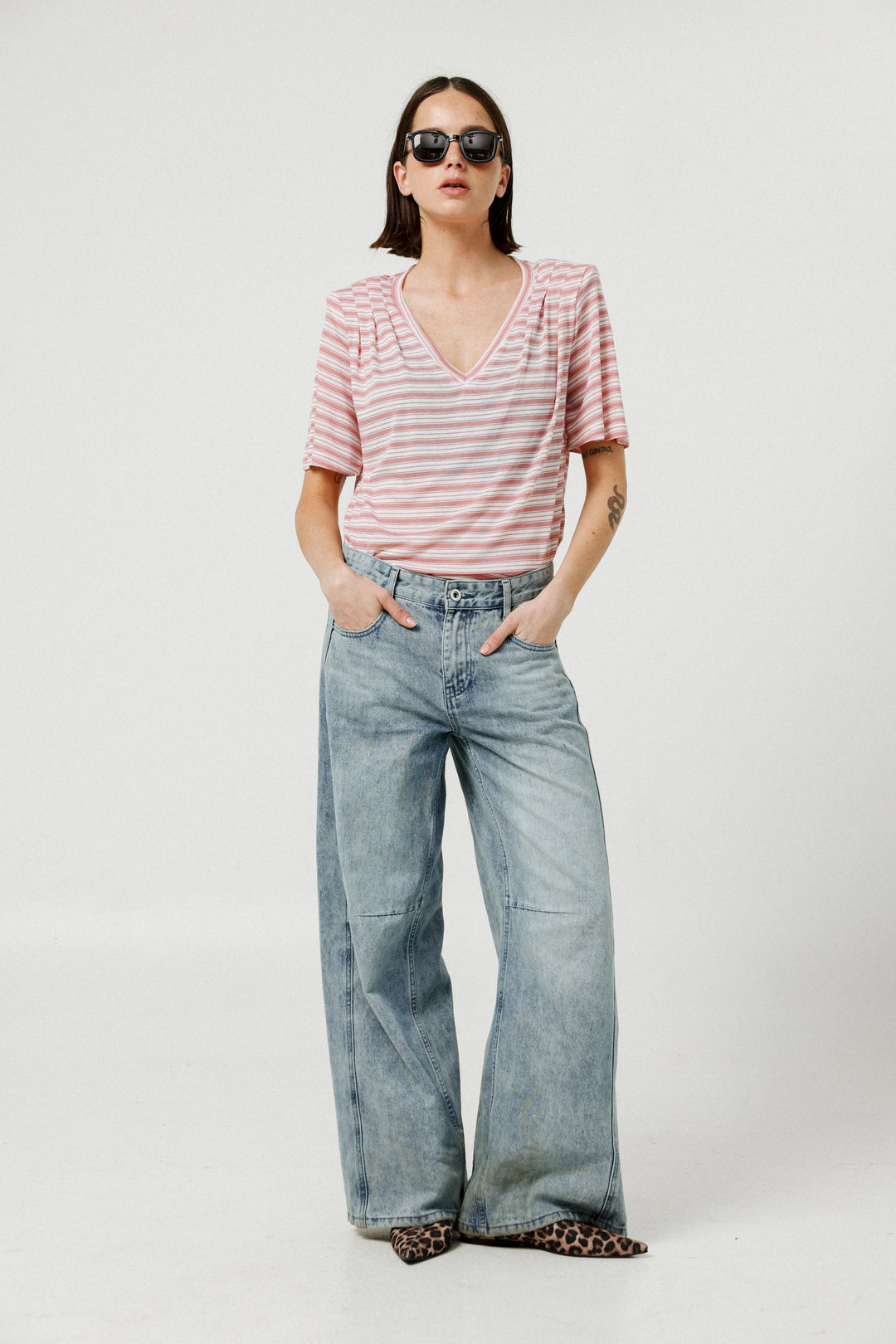 Collab Pink Stripes Padded V T-Shirt