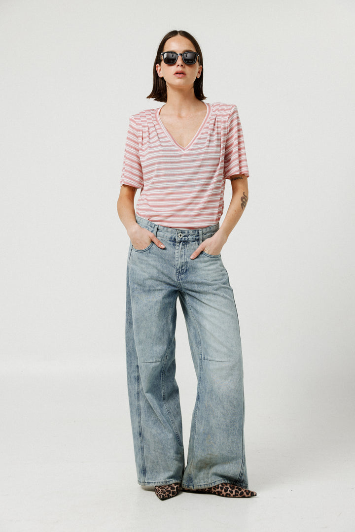 Collab Pink Stripes Padded V T-Shirt
