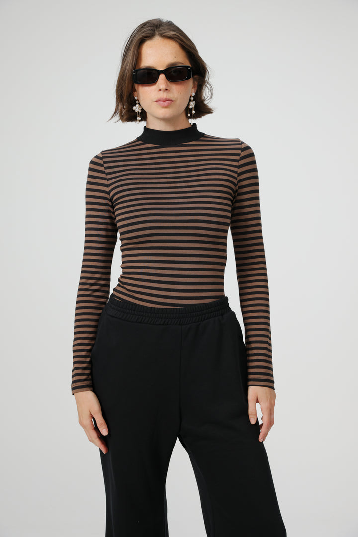 Search Brown Striped Bodysuit