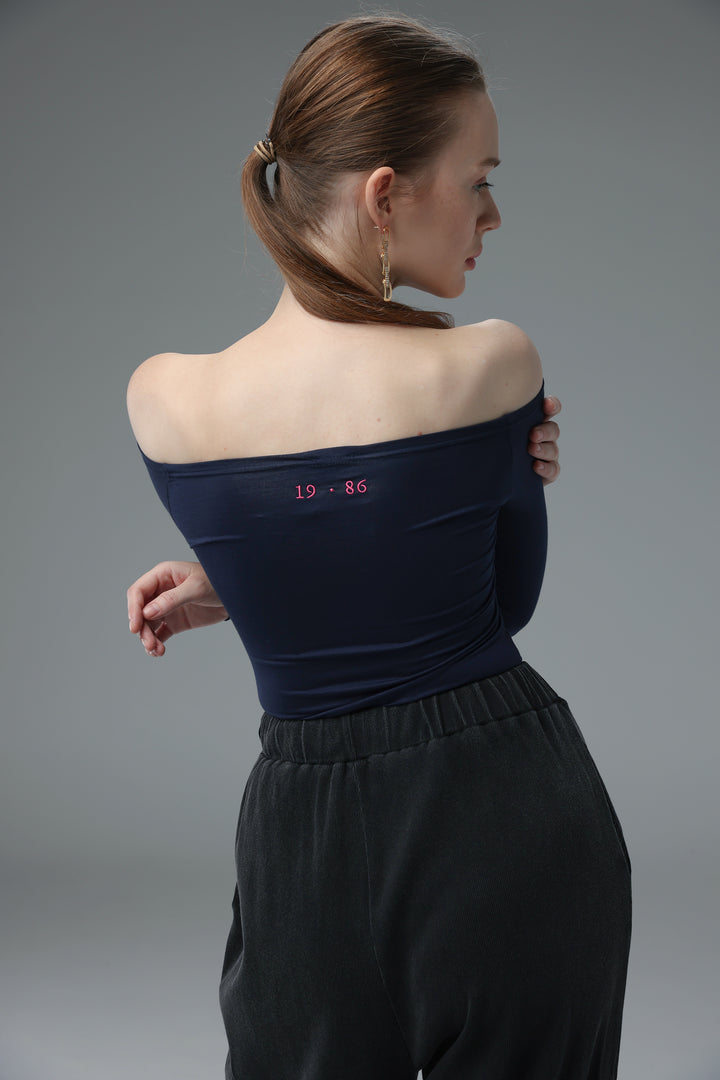Daniela's Navy Off Shoulder Bodysuit