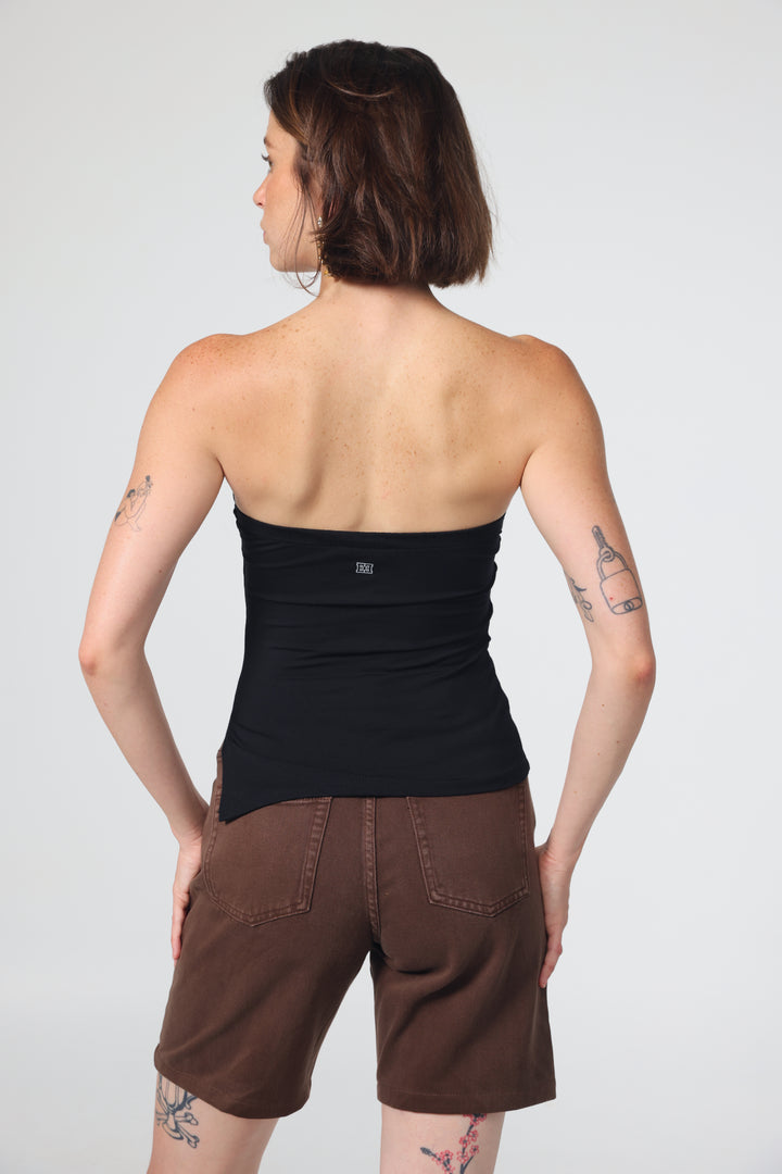 Graphic Black Strapless Top