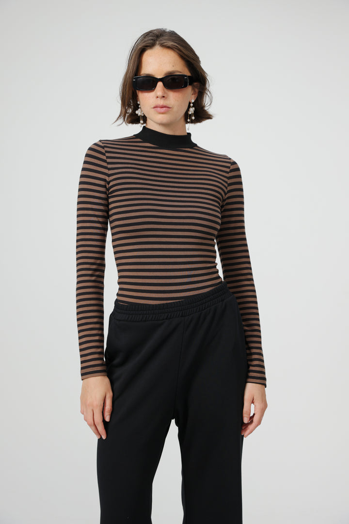 Search Brown Striped Bodysuit