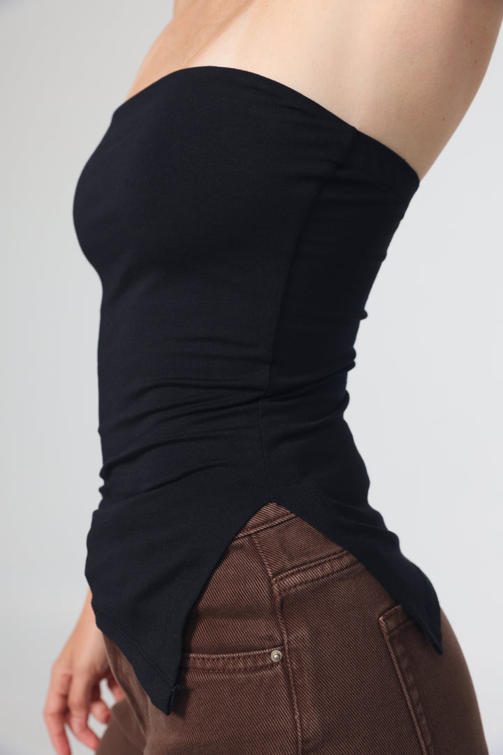 Graphic Black Strapless Top