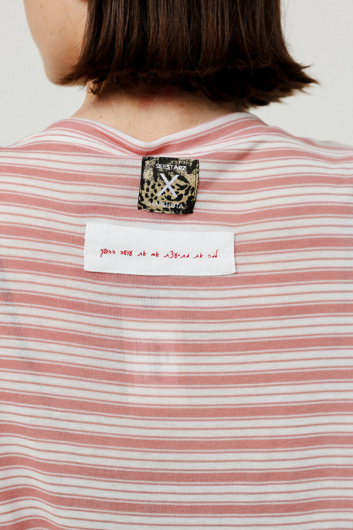 Collab Pink Stripes Padded V T-Shirt