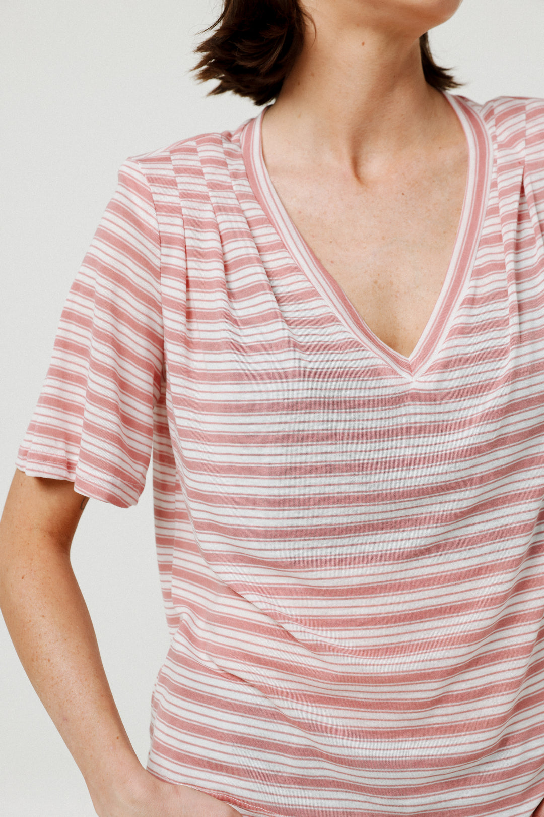 Collab Pink Stripes Padded V T-Shirt