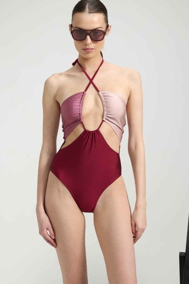 Symbolism Wine/Pink Swimsuit בגד ים קשירה ורוד