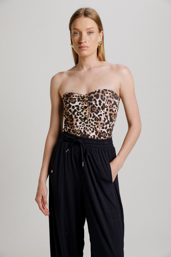 Charm Leopard Golden Strapless Top