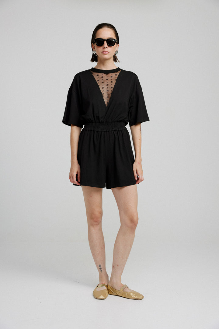 Field Black Lace Short Jumpsuit