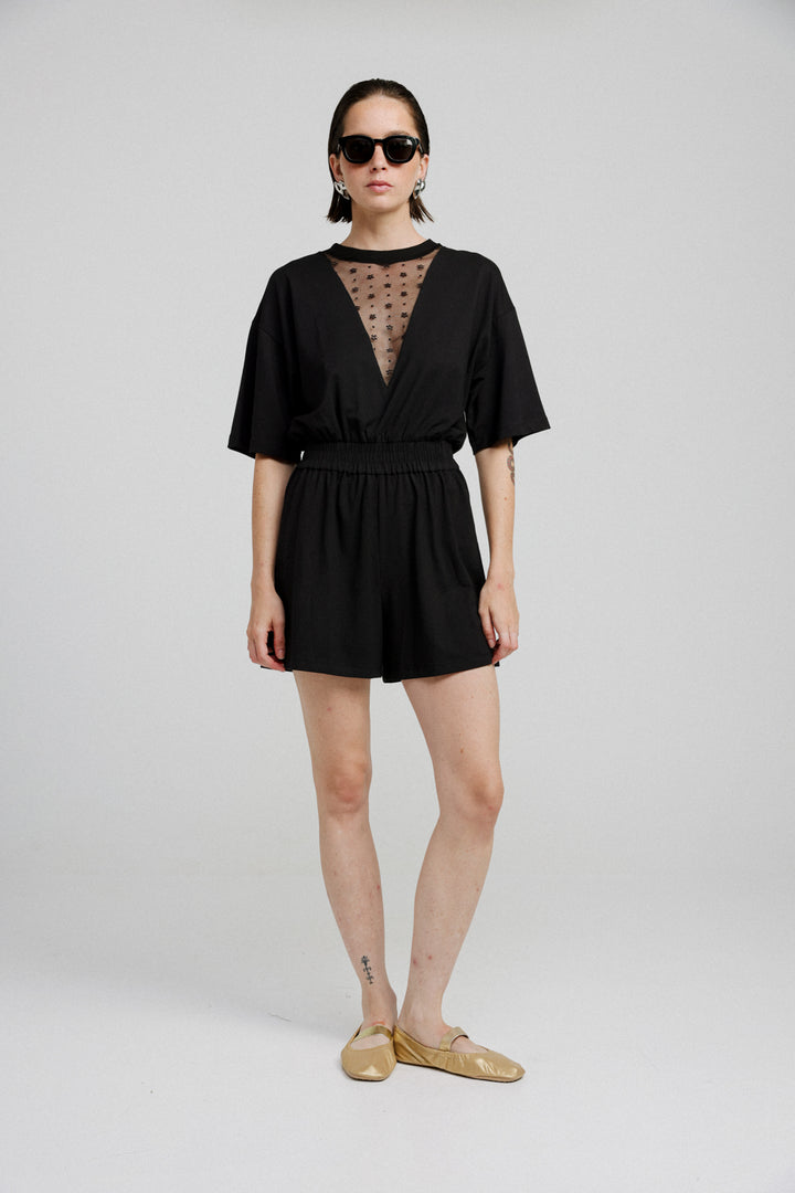 Field Black Lace Short Jumpsuit