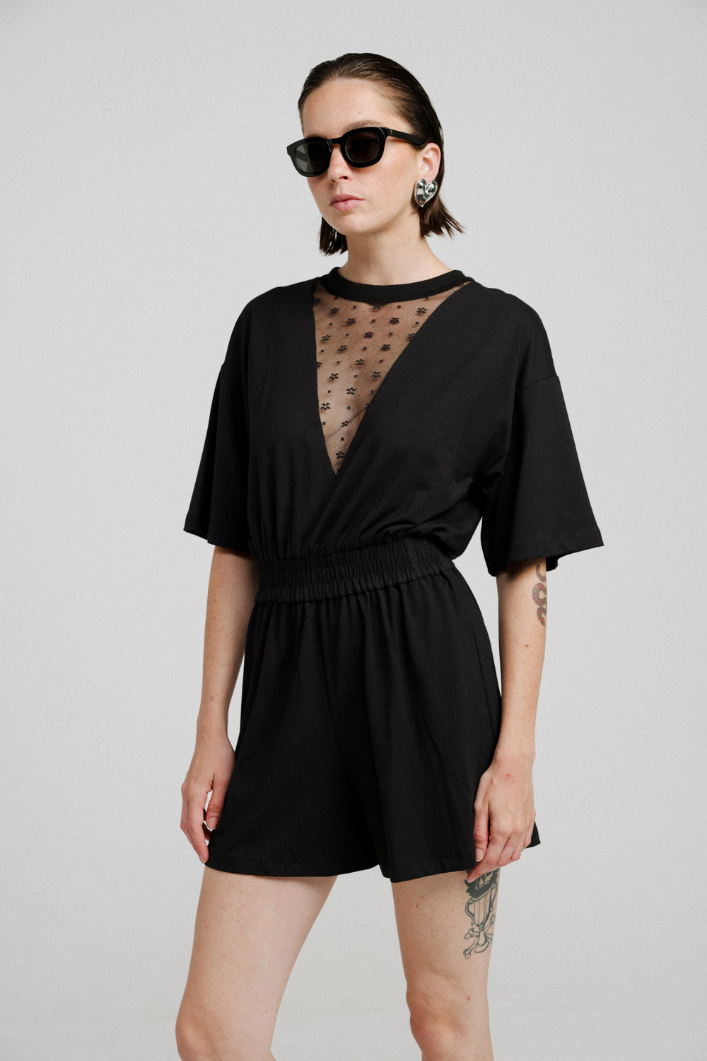 Field Black Lace Short Jumpsuit