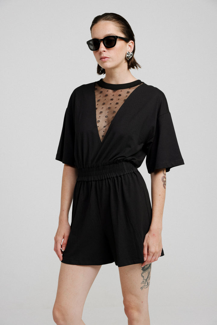 Field Black Lace Short Jumpsuit