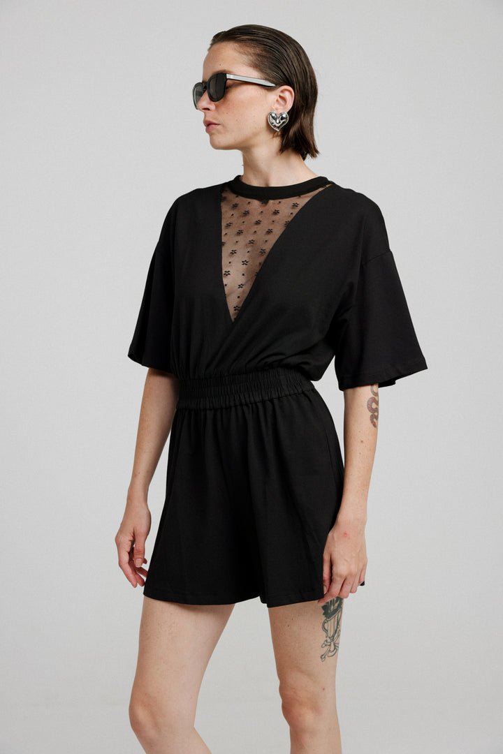 Field Black Lace Short Jumpsuit