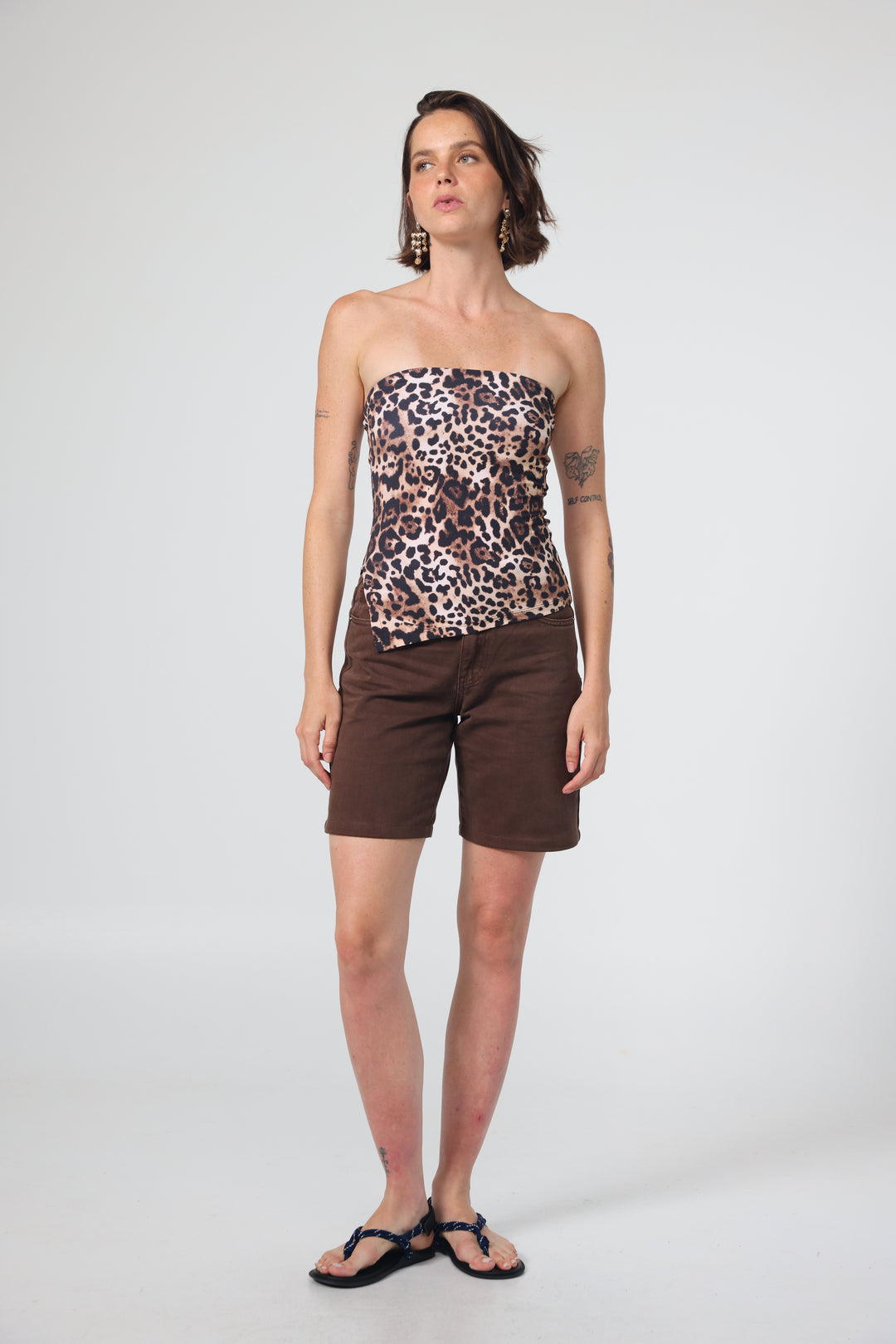 Graphic Leopard Strapless Top