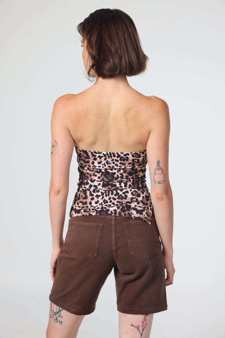 Graphic Leopard Strapless Top